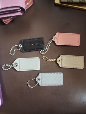 Coach Leather Hang Tag Set Of 5  Black, Pink, Beige, Gray, & White 2.5" Euc